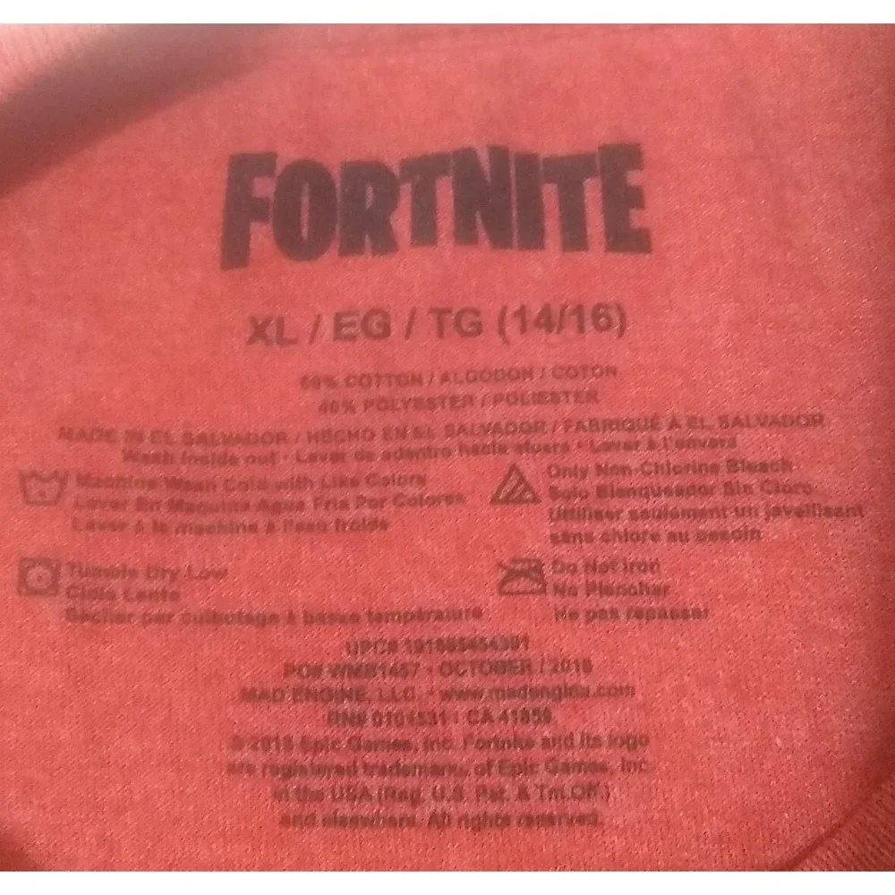 Fortnight‎ T-shirt Kid's XL (14/16) Youth Drift Mask Graphic Red Orange